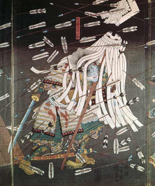 The Last Stand of the Kusanoki Clan, the Battle of Shijo Nawate, 1348, c..1851 de Utagawa Kuniyoshi
