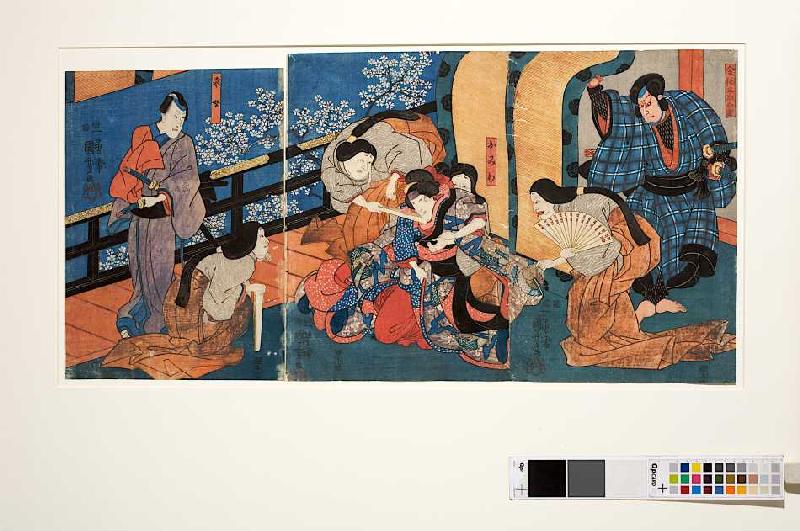 Die Palastdamen quälen die eifersüchtige Omiwa (Aus dem Kabuki-Schauspiel Chronik der Frauen von Imo de Utagawa Kuniyoshi