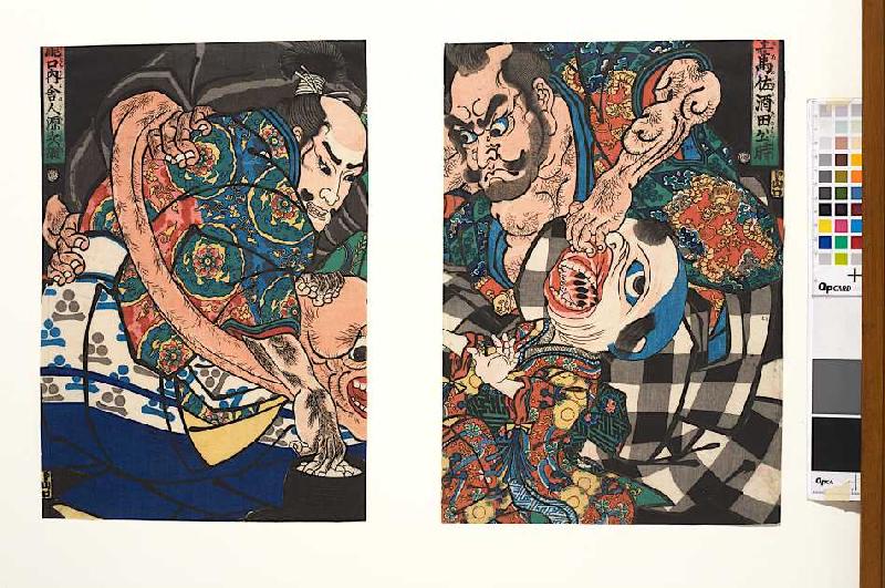 Kintoki und Tsuna beim Spiel Go de Utagawa Kuniyoshi