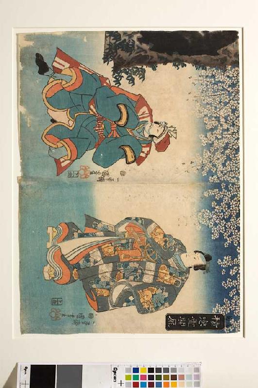 Liebesleid am Grenzübergang zum Schnee (Aus dem Kabuki-Schauspiel Die junge Dichterin Ono no Komachi de Utagawa Kuniyoshi