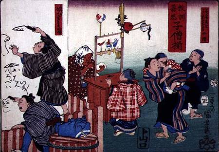 Moral teaching for shopboys, giving good and bad examples of behaviour de Utagawa Kuniyoshi