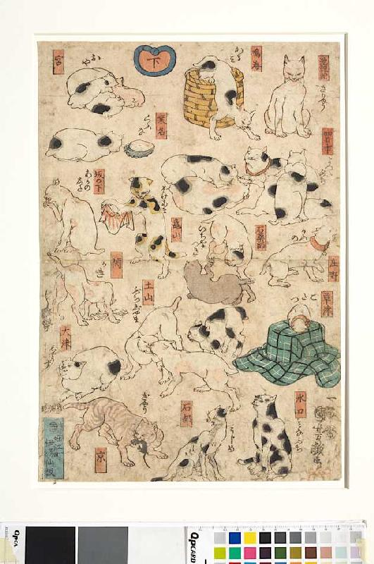 Scherzbild mit Katzen, die die Namen der Stationen am Tokaido verspotten de Utagawa Kuniyoshi