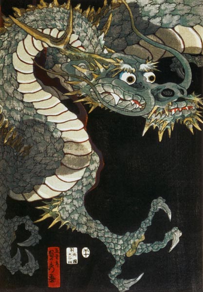 A dragon and two tigers - links de Utagawa Sadahide
