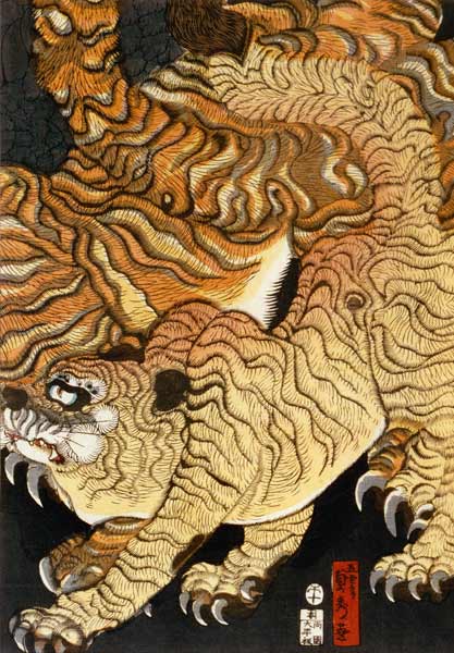 A dragon and two tigers - rechts de Utagawa Sadahide