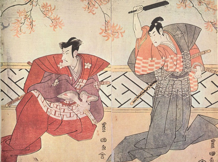 The actors Ichikawa Komazo and Bando Mitsugoro II (Diptychon) de Utagawa Toyokuni