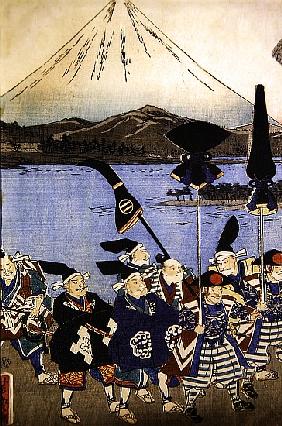 The Daimyo''s entourage before Mount Fuji