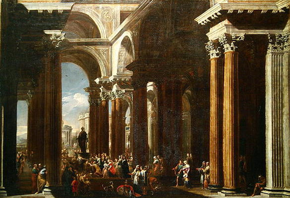 An Architectural Capriccio with a Roman Sacrifice (oil on canvas) de V. Codazzi
