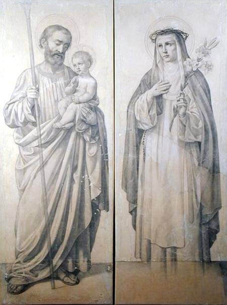 Preparatory drawing of St. Catherine of Siena and St. Christopher de V. de Matteis