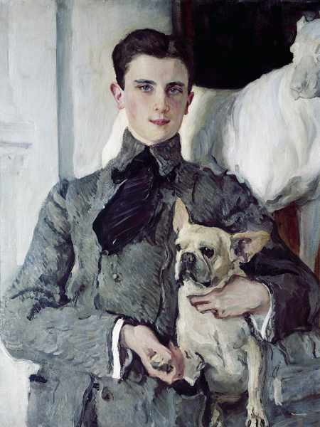 Portrait of Prince Felix Yusupov, Count Sumarokov-Elston (1887-1967) with a dog de Valentin Alexandrowitsch Serow