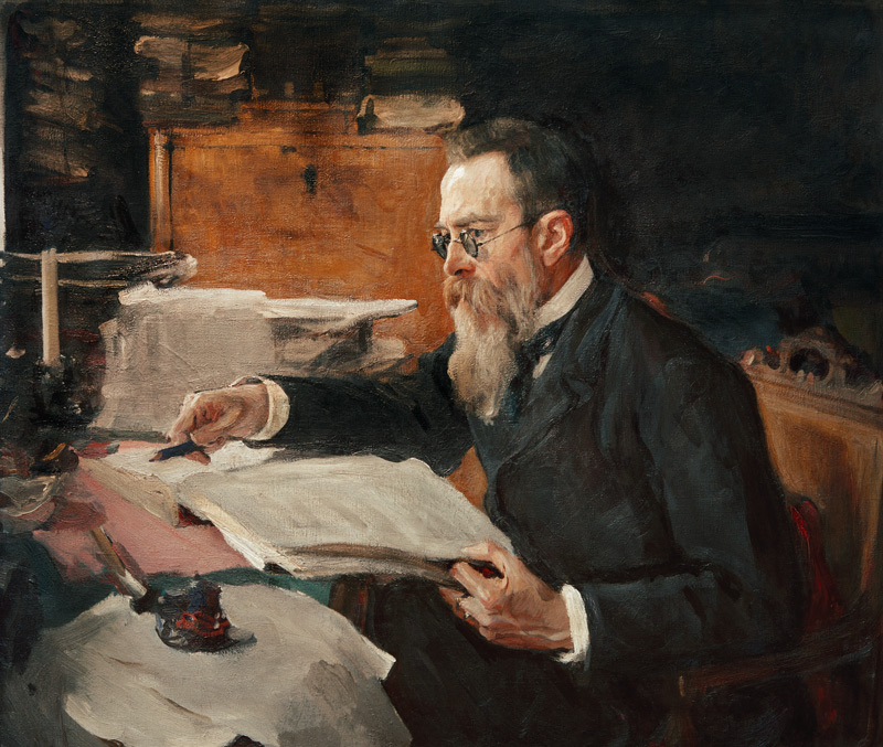 Portrait of the composer Nikolai Rimsky-Korsakov (1844-1908) de Valentin Alexandrowitsch Serow