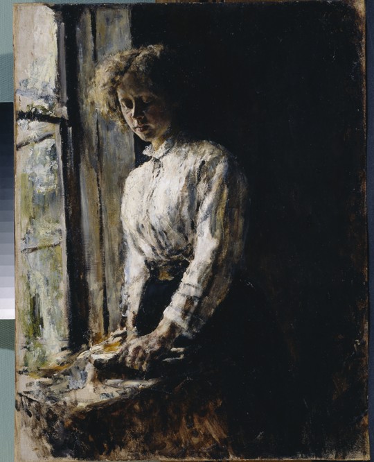 At the window. Portrait of Olga Fyodorovna Trubnikova de Valentin Alexandrowitsch Serow