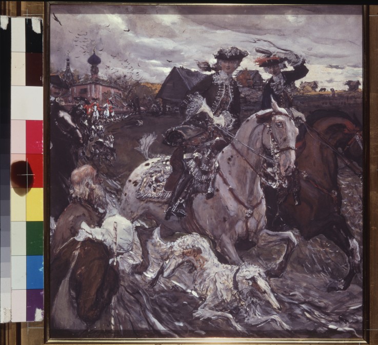 Ride of Tsar Peter II and Crown princess Elizabeth to the hunt de Valentin Alexandrowitsch Serow