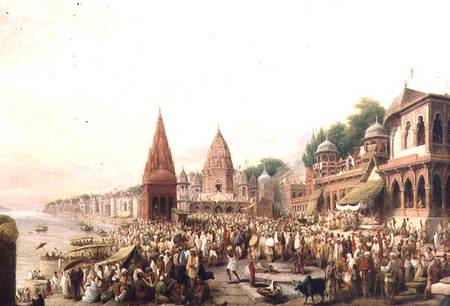 A View of Dasaswanadh Ghat, Benares, during the Dassera Festival de Valentine Cameron Prinsep
