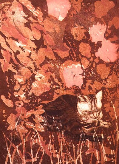Cat with Roses (print) de Valerie  Daniel