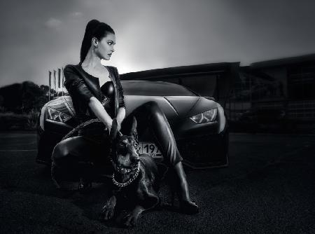 Daniela, the Doberman and Lamborghini Huracan BW