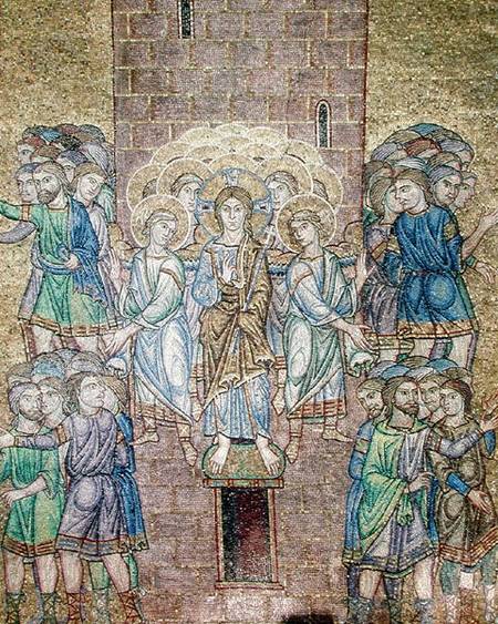 The Tower of Babel, detail of Christ and saints dispersing the workers de Veneto-Byzantine School