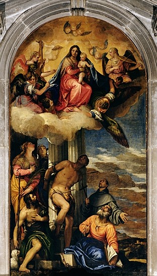 Virgin and Child with angel musicians and Saints de Veronese, Paolo (eigentl. Paolo Caliari)