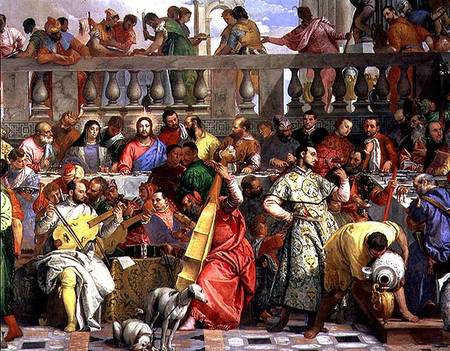 The Marriage Feast at Cana, detail of musicians and dogs de Veronese, Paolo (eigentl. Paolo Caliari)