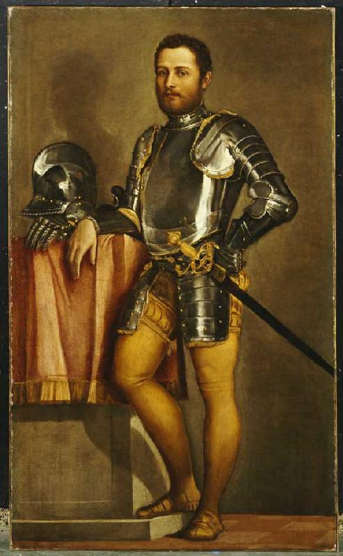 Portrait eines Herrn in Rüstung, mit Schwert und Helm. de Veronese, Paolo (eigentl. Paolo Caliari)