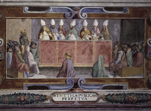 Der Heilige Franziskus vor einer Versammlung von Bischoefen de Vetralla Latium