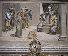 Die Feuerprobe des Heiligen Franziskus vor dem Sultan von Aegypten