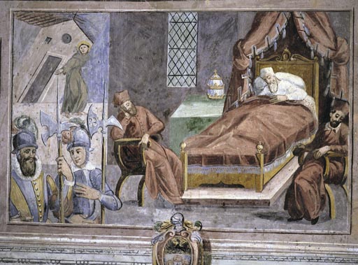 Der Traum des Papstes Innozenz III.: Der Heilige Franziskus stuetzt die wankende Lateransbasilika de Vetralla Latium