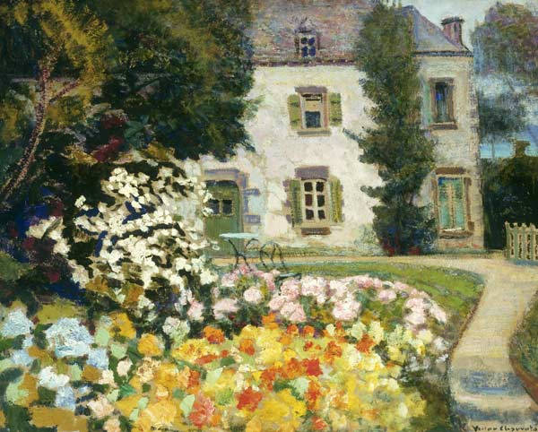 Herrenhaus in einem Garten. de Victor Charreton