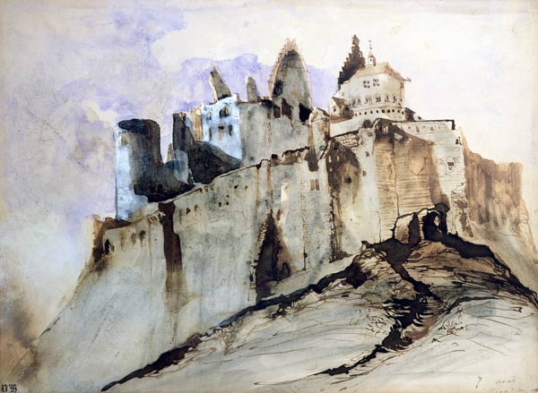 The Chateau of Vianden, 1871 (w/c, pen & ink and wash on paper) de Victor Hugo