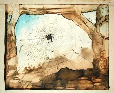 Vianden through a Spider's Web (pencil, India ink, sepia and w/c on de Victor Hugo