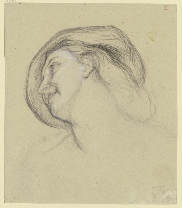 Kopf einer Frau mit Hut nach links, in Untersicht de Victor Müller