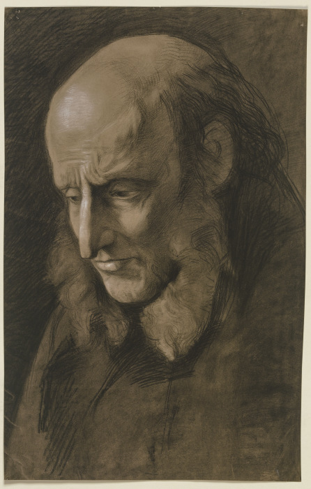 Kopf eines backenbärtigen Mannes mit Stirnglatze nach links de Victor Müller