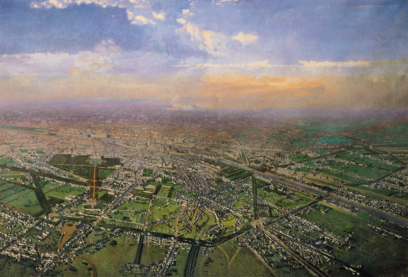General view of Paris from a hot-air balloon de Victor Navlet