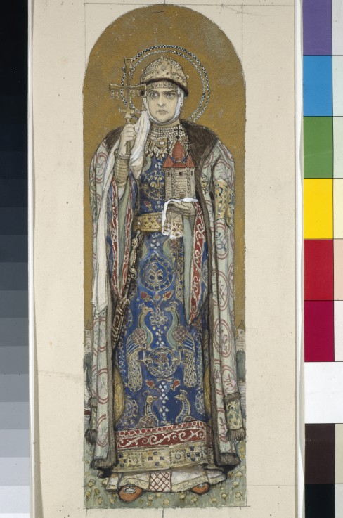 Saint Olga, Princess of Kiev (Study for frescos in the St Vladimir's Cathedral of Kiev) de Viktor Michailowitsch Wasnezow