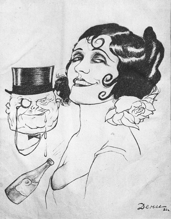 Caricature on actress of silent movies Pola Negri de Viktor Nikolaevich Deni