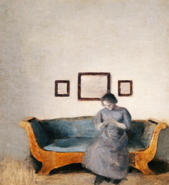 Ida Hammershoi auf dem Sofa sitzend. de Vilhelm Hammershoi