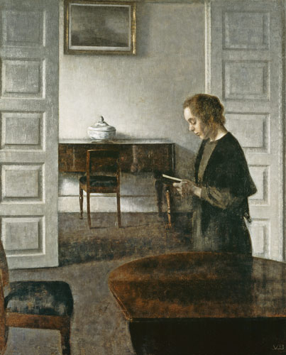 Interior with a Lady Reading de Vilhelm Hammershoi