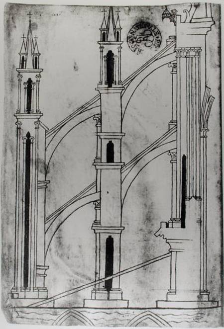 Ms Fr 19093 f.32v Section of the wall and arch of the absidial chapels of Reims Cathedral (facsimile de Villard  de Honnecourt