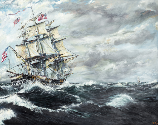 USS Constitution heads for HM Frigate Guerriere 19/08/1812 de Vincent Alexander Booth
