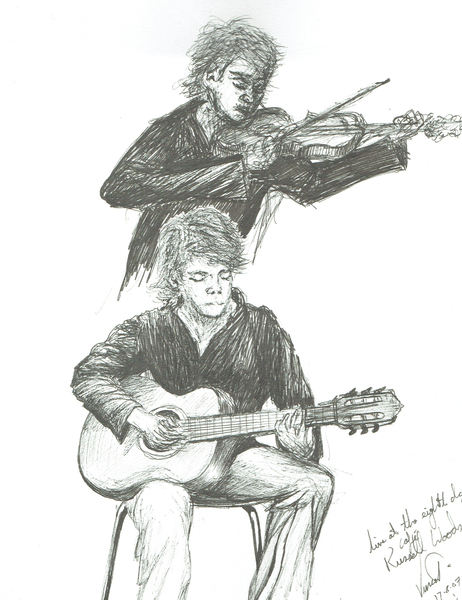 The Guitarist and violinist at 8th day cafe Manchester de Vincent Alexander Booth