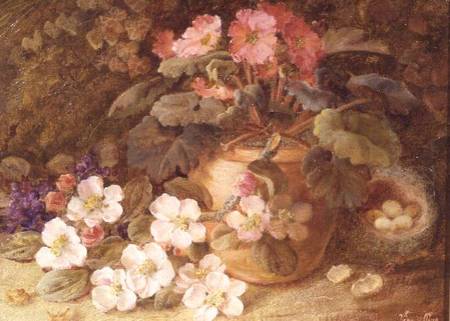 Still Life with Apple Blossom, Primula and Bird's Nest de Vincent Clare