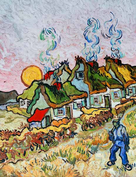 van Gogh / Farmhouses at sunset / 1890 de Vincent Van Gogh