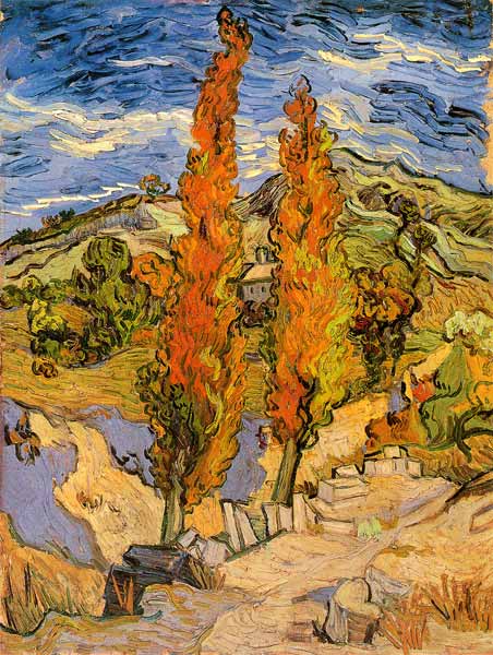 Two poplars at a way through the hills de Vincent Van Gogh