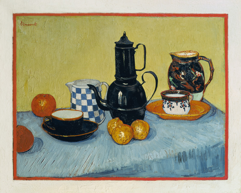 Still Life with Blue Enamel Coffeepot, Earthenware and Fruit de Vincent Van Gogh