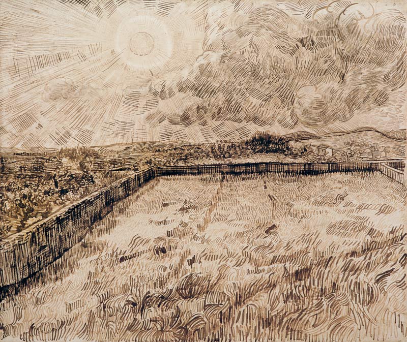 V.van Gogh, Sun above Field /Draw./1889 de Vincent Van Gogh