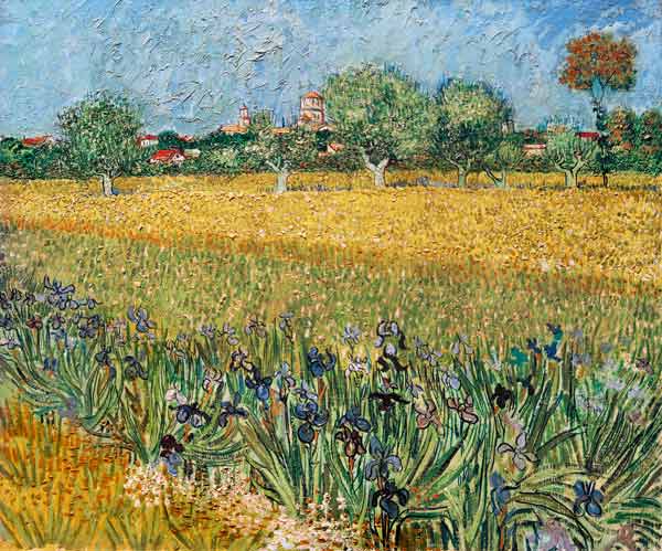 Blick auf Arles mit Irisblüten de Vincent Van Gogh