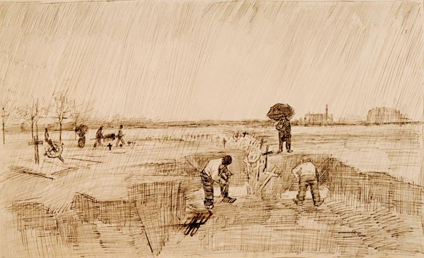 Van Gogh, Cemetery in the Rain / Draw. de Vincent Van Gogh
