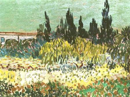 The Garden at Arles, detail of the cypress trees de Vincent Van Gogh