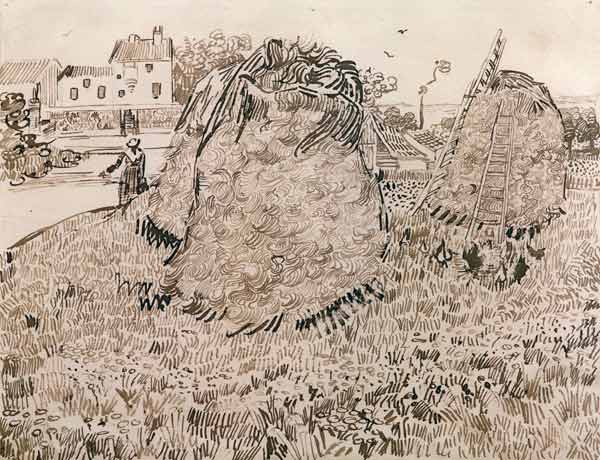 V.v.Gogh, Haystacks / Drawing / 1888 de Vincent Van Gogh