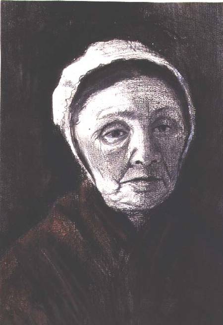 Head of an old woman in a Scheveninger cap, 1882-83 (charcoal, black and brown de Vincent Van Gogh