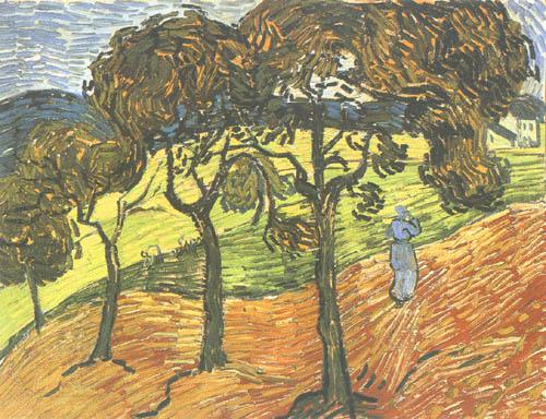 Landscape with trees and figures de Vincent Van Gogh